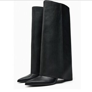 Zara Black Knee-High Gaiter Boots